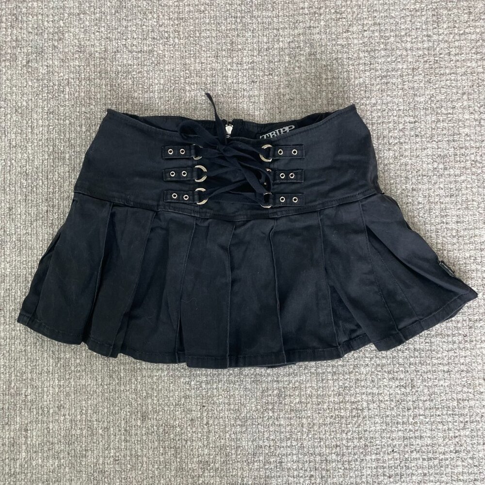 Tripp NYC Daang Goodman Royal Bones Black Pleated Corset Mini Skirt Y2k - Picture 2 of 8